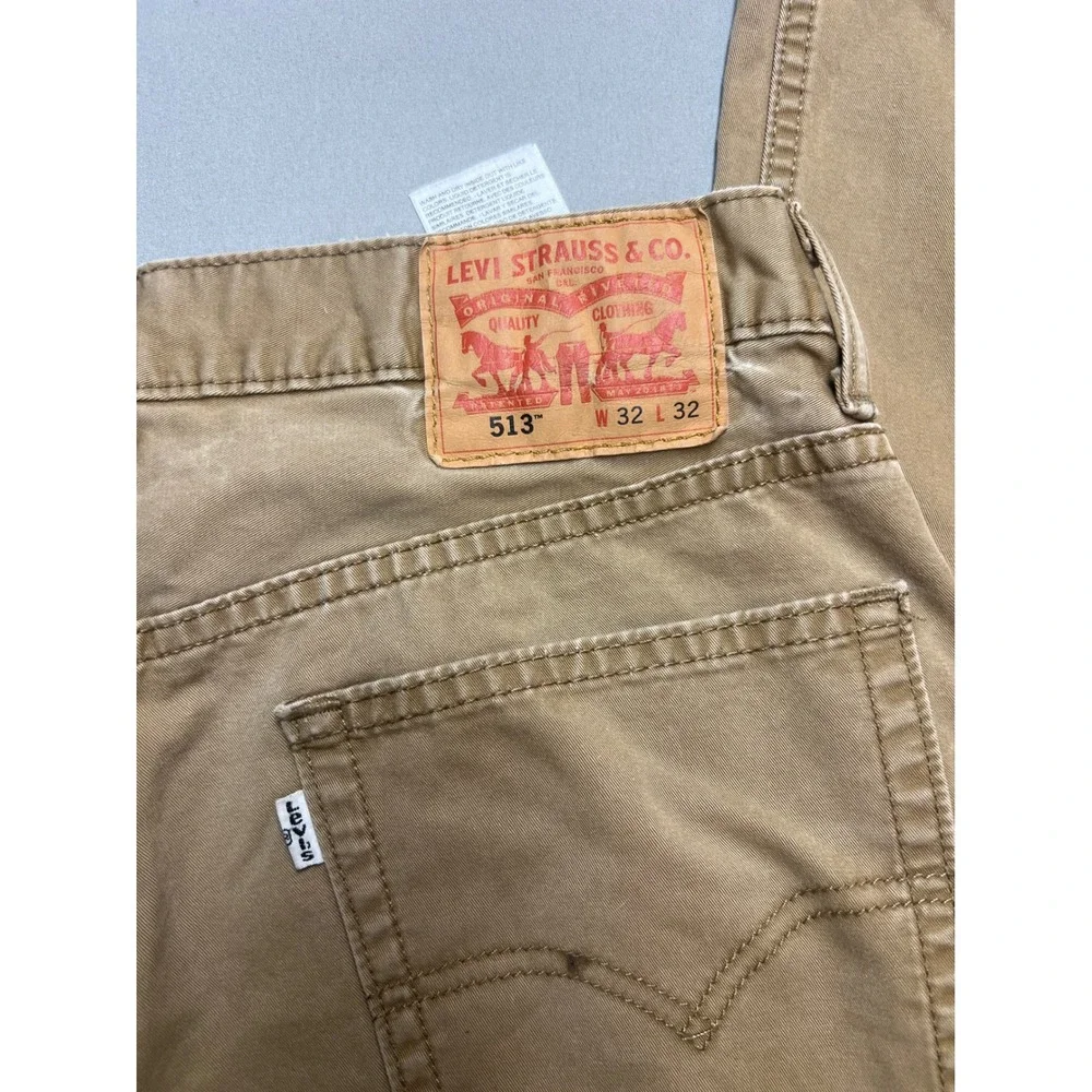 Levis 513 Slim Straight Pants Mens 32x32 Khaki Tan Cotton 08513-0026